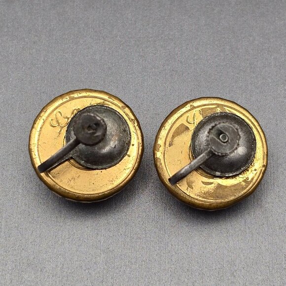 VTG Faceted Moonstone Earrings 19.6mm Ornate Flame Prongs Screw Back Signed La? - Picture 4 of 10